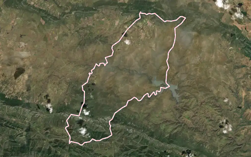 Vista satélite de Hinojosas de Calatrava con su contorno administrativo
