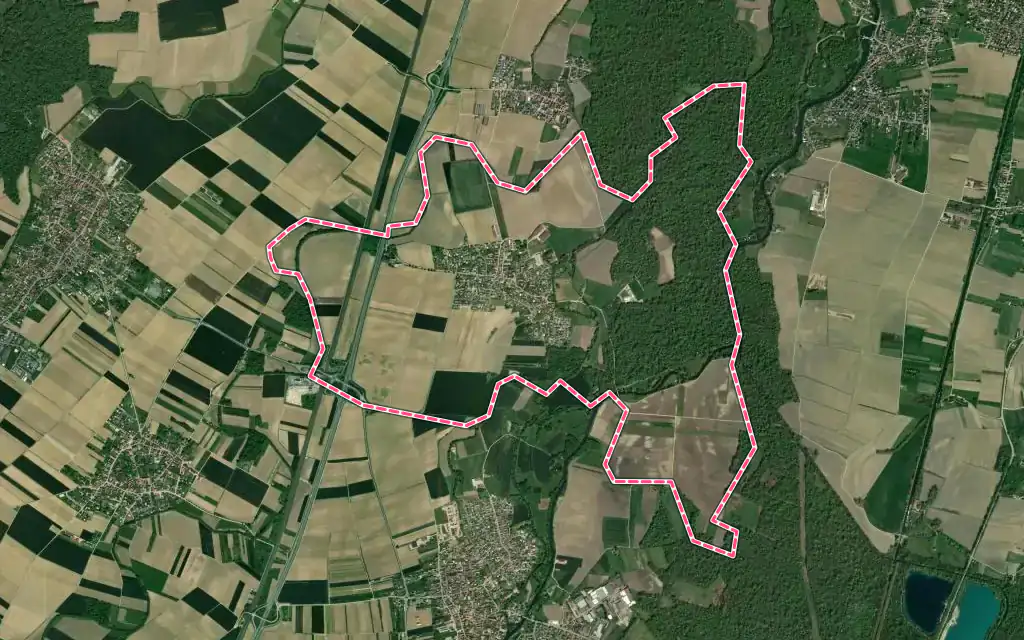 Vue satellite de Hipsheim avec ses contours administratifs
