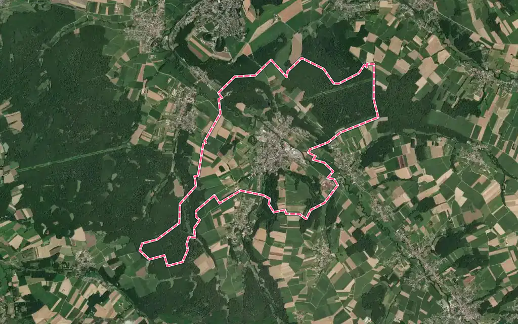 Vue satellite de Hirsingue avec ses contours administratifs