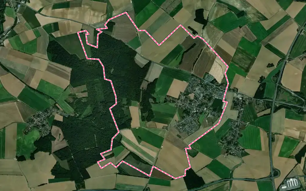 Vue satellite de Holnon avec ses contours administratifs