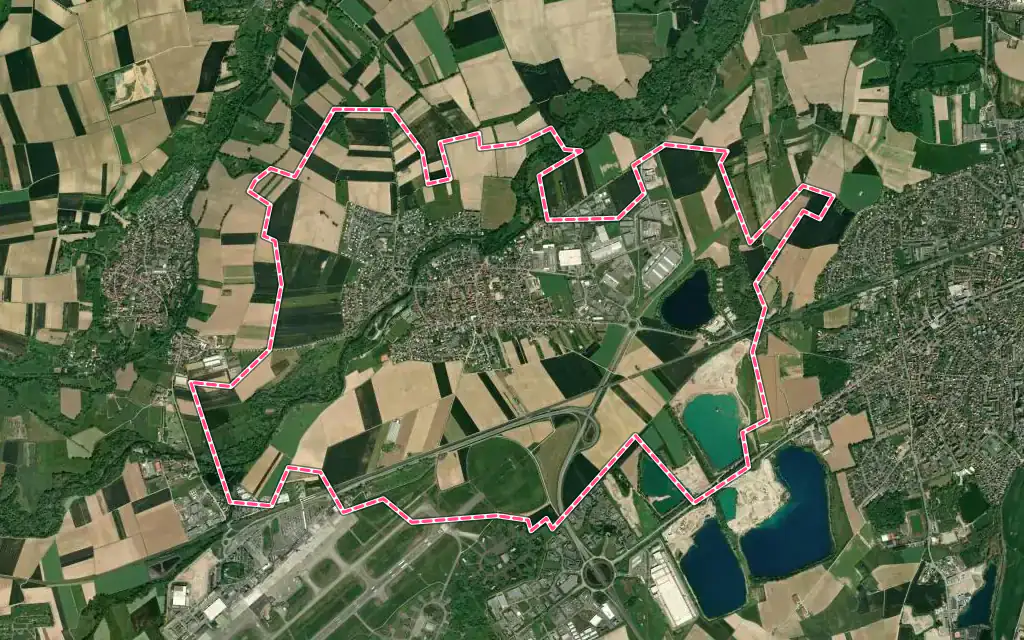 Vue satellite de Holtzheim avec ses contours administratifs