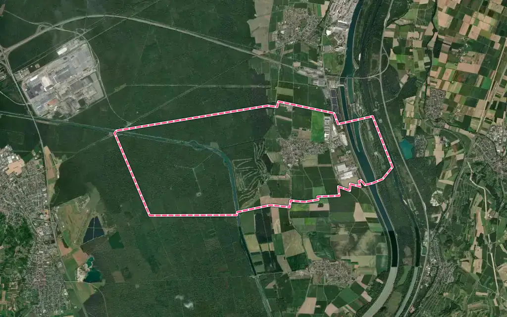 Vue satellite de Hombourg avec ses contours administratifs