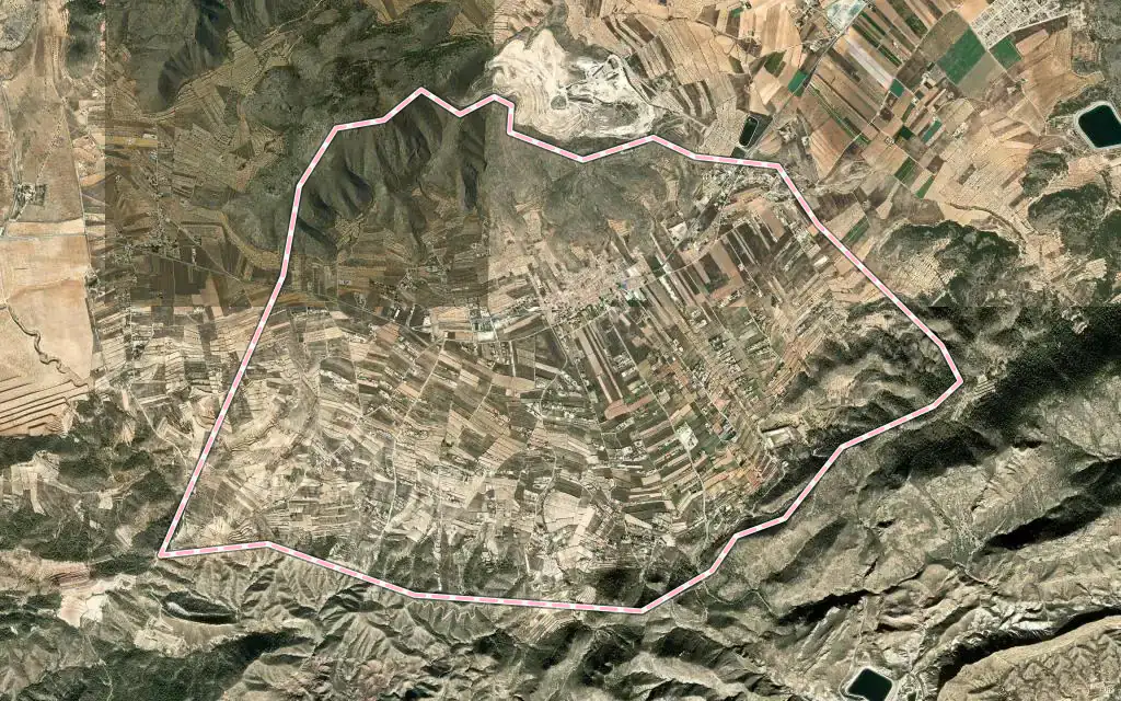Vista satélite de Hondón de los Frailes con su contorno administrativo