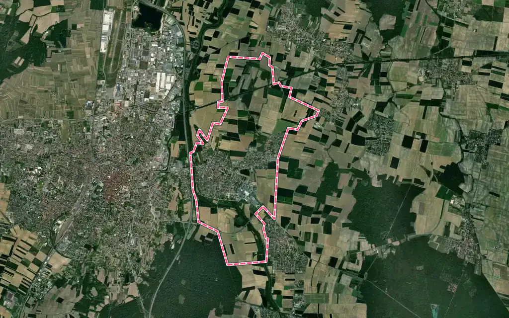 Vue satellite de Horbourg-Wihr avec ses contours administratifs