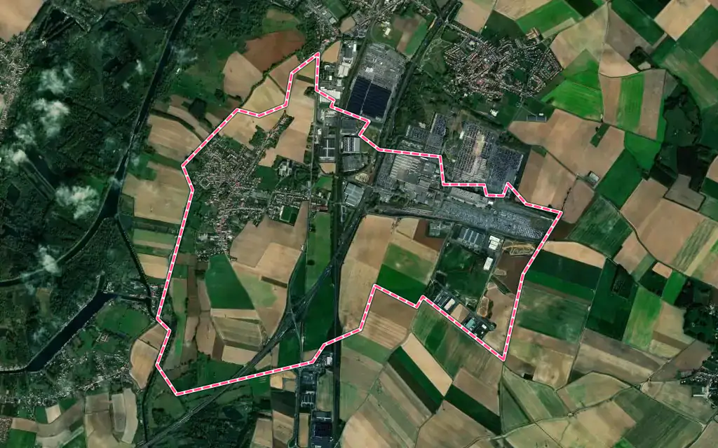 Vue satellite de Hordain avec ses contours administratifs