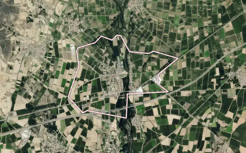 Vista satélite de Hospital de Órbigo con su contorno administrativo