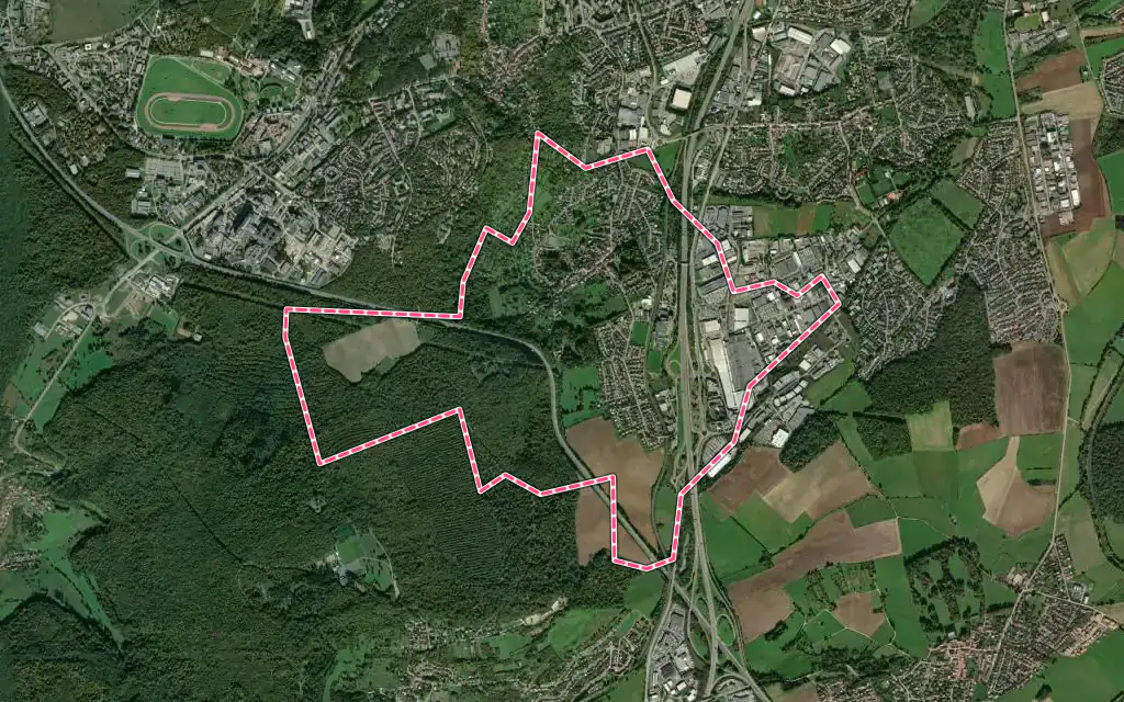 Vue satellite de Houdemont avec ses contours administratifs
