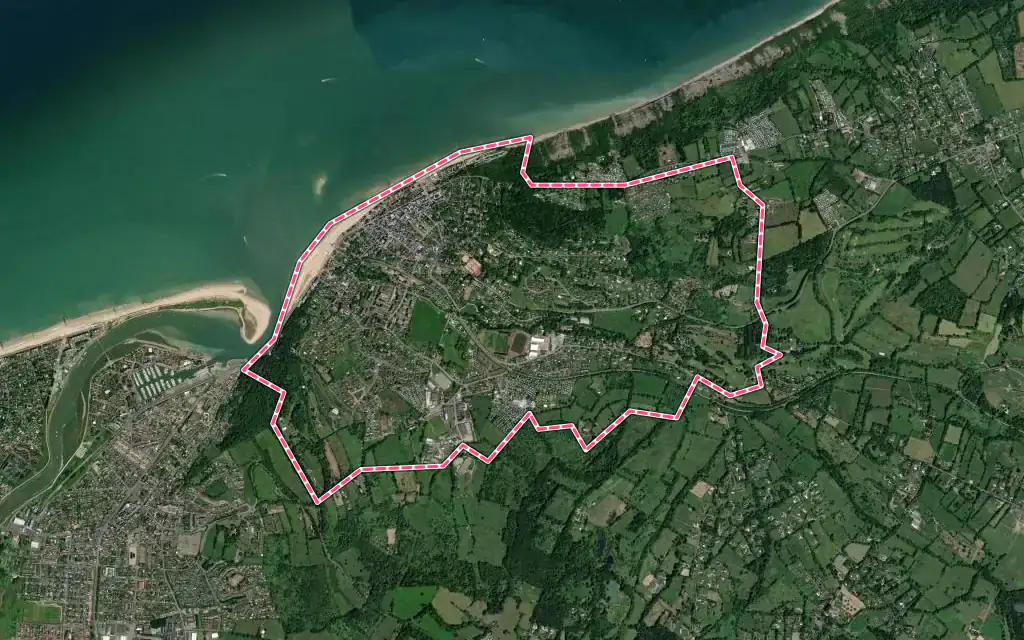 Vue satellite de Houlgate avec ses contours administratifs