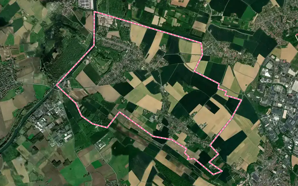 Vue satellite de Houplin-Ancoisne avec ses contours administratifs