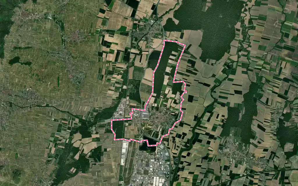 Vue satellite de Houssen avec ses contours administratifs