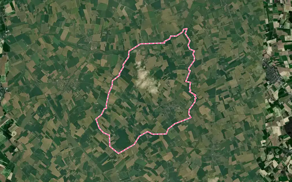 Vue satellite de Houtkerque avec ses contours administratifs