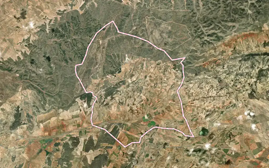 Vista satélite de Hoya-Gonzalo con su contorno administrativo