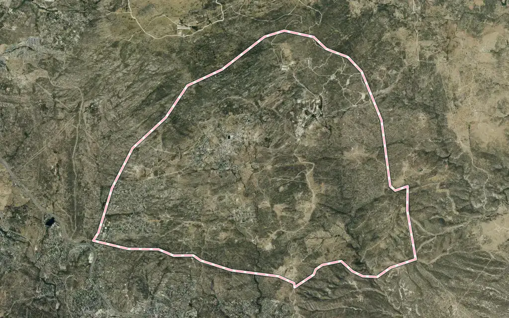 Vista satélite de Hoyo de Manzanares con su contorno administrativo