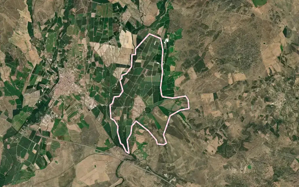 Vista satélite de Huélaga con su contorno administrativo