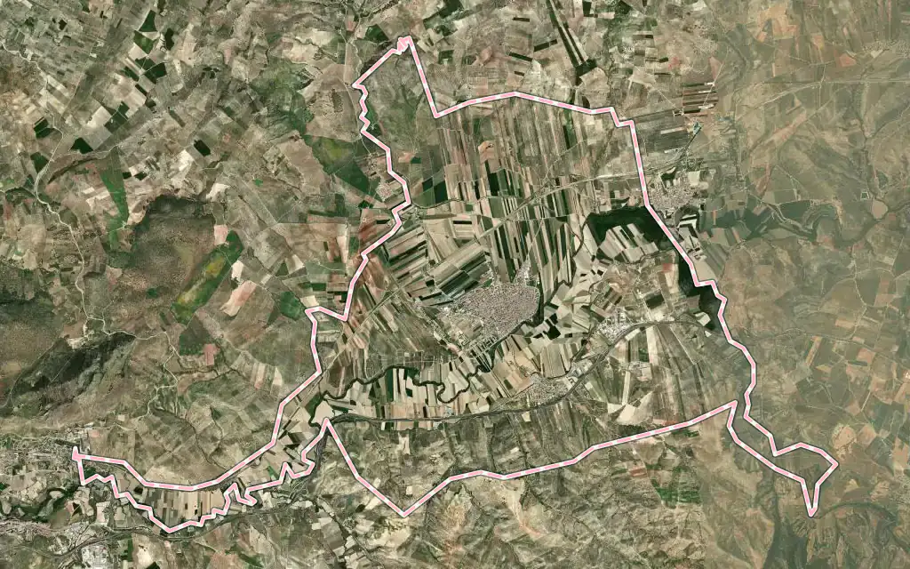 Vista satélite de Huétor-Tájar con su contorno administrativo