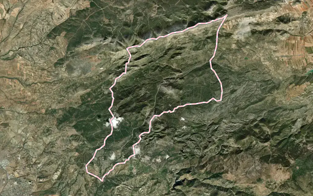 Vista satélite de Huétor de Santillán con su contorno administrativo