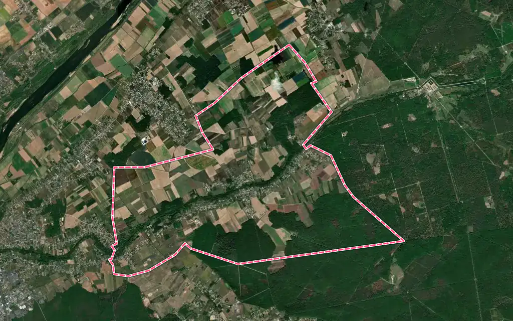 Vue satellite de Huisseau-sur-Cosson avec ses contours administratifs