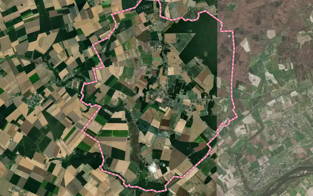 Vue satellite de Huisseau-sur-Mauves avec ses contours administratifs