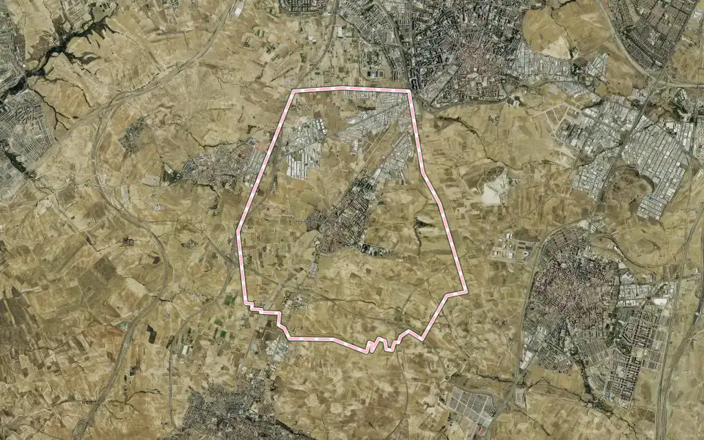 Vista satélite de Humanes de Madrid con su contorno administrativo