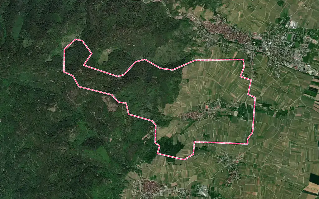 Vue satellite de Hunawihr avec ses contours administratifs