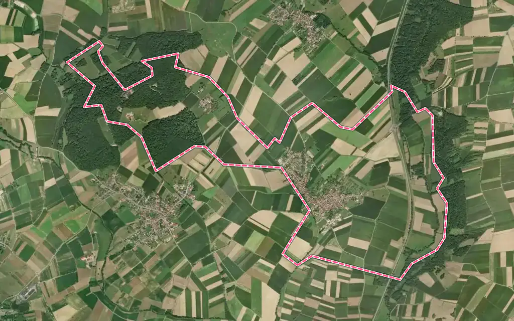 Vue satellite de Hunspach avec ses contours administratifs