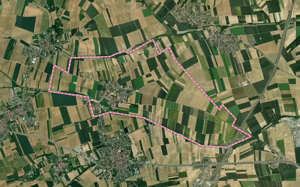 Vue satellite de Hurtigheim avec ses contours administratifs