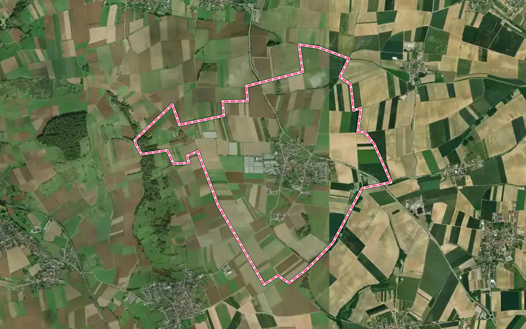 Vue satellite de Huttendorf avec ses contours administratifs