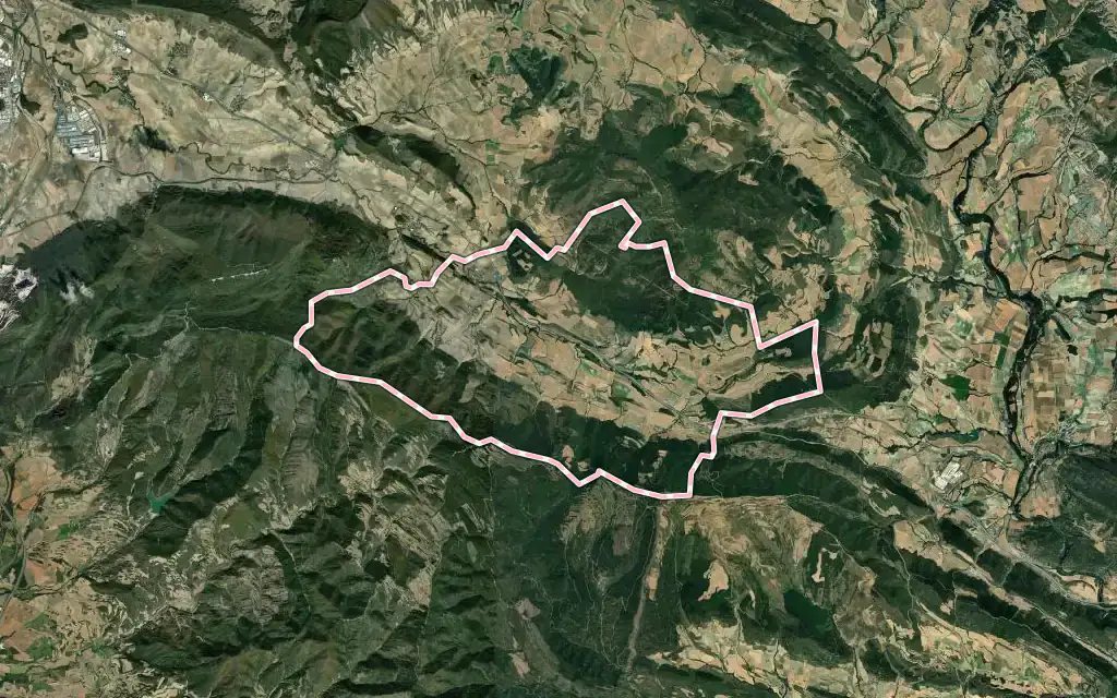 Vista satélite de Ibargoiti con su contorno administrativo