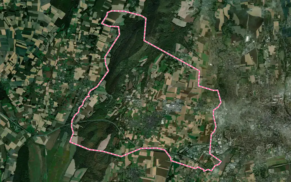 Vue satellite de Ibos avec ses contours administratifs