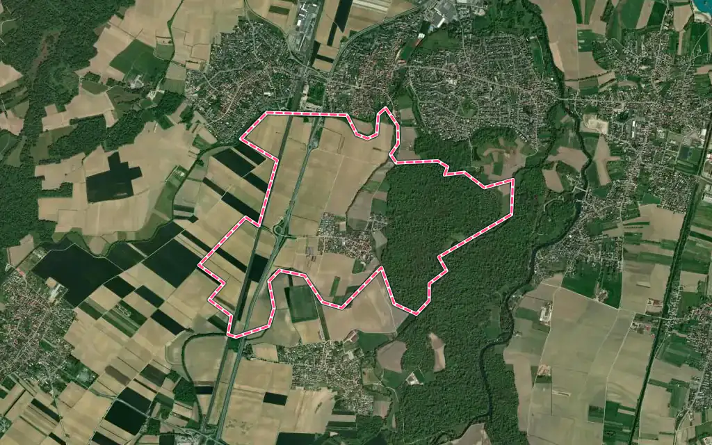 Vue satellite de Ichtratzheim avec ses contours administratifs