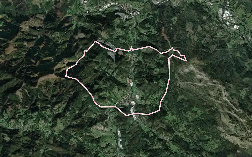 Vista satélite de Igorre con su contorno administrativo