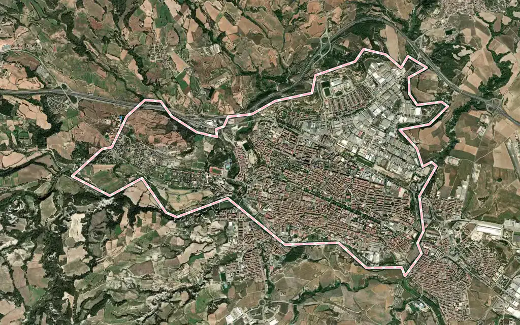 Vista satélite de Igualada con su contorno administrativo