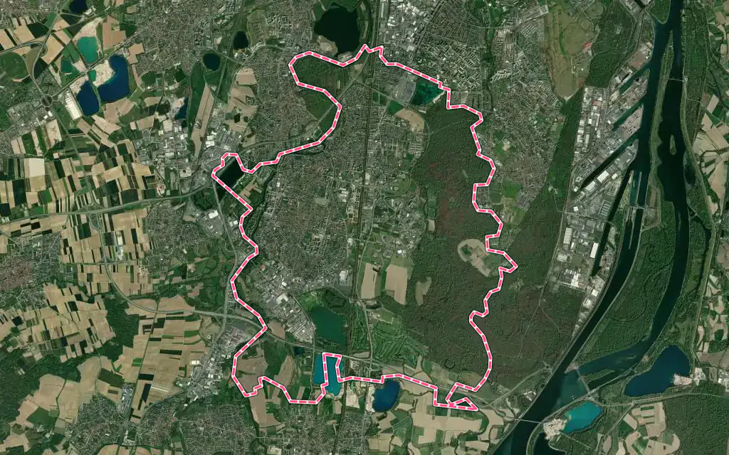 Vue satellite de Illkirch-Graffenstaden avec ses contours administratifs