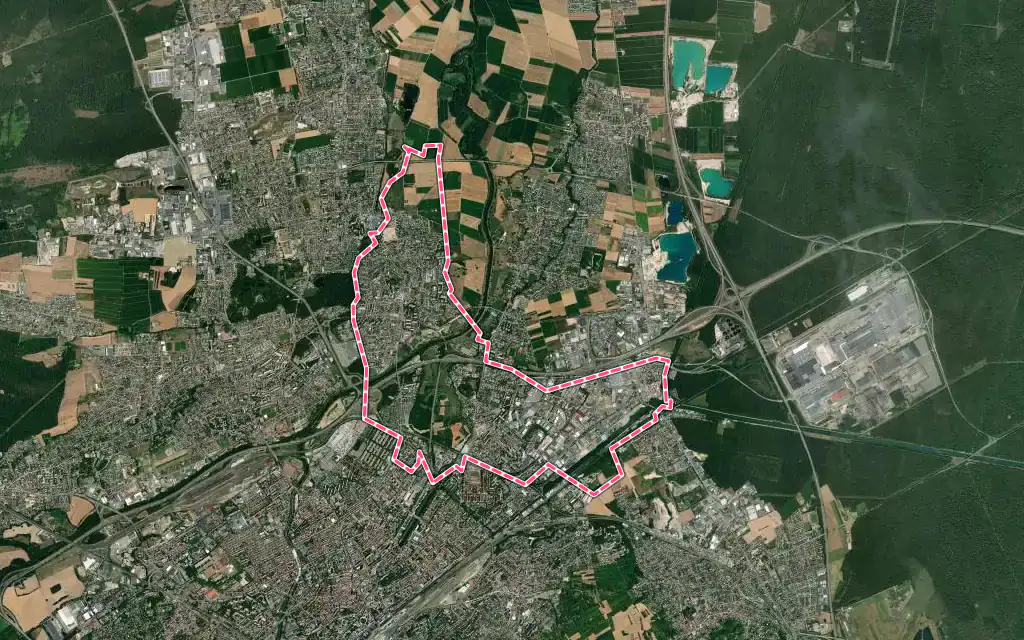 Vue satellite de Illzach avec ses contours administratifs