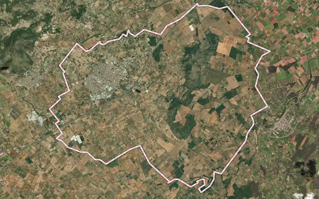 Vista satélite de Inca con su contorno administrativo
