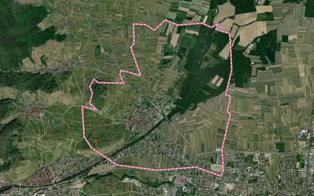 Vue satellite de Ingersheim avec ses contours administratifs