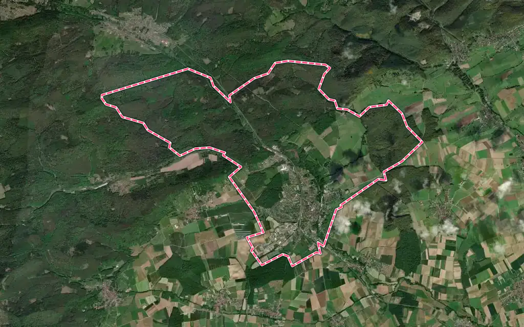 Vue satellite de Ingwiller avec ses contours administratifs