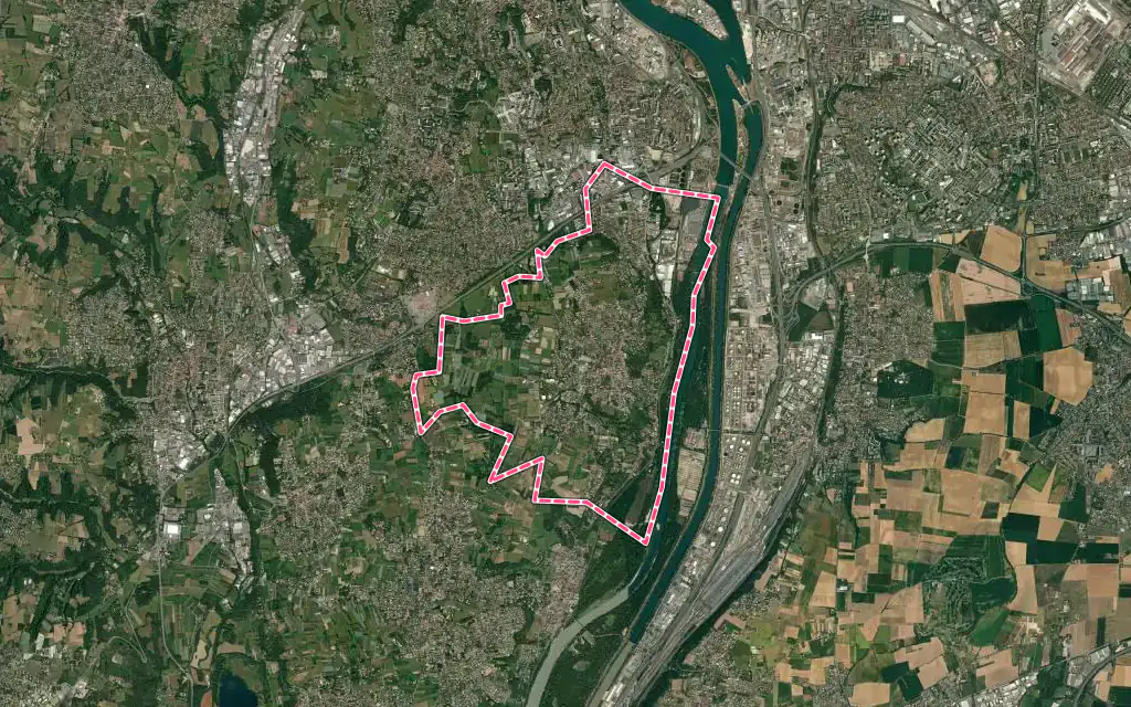 Vue satellite de Irigny avec ses contours administratifs