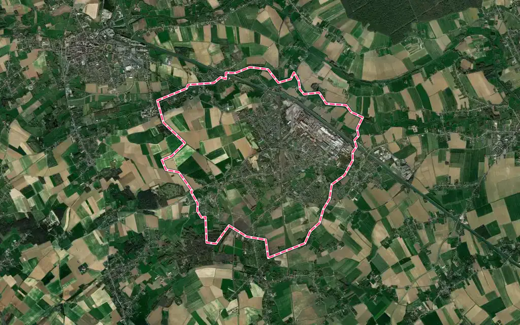 Vue satellite de Isbergues avec ses contours administratifs
