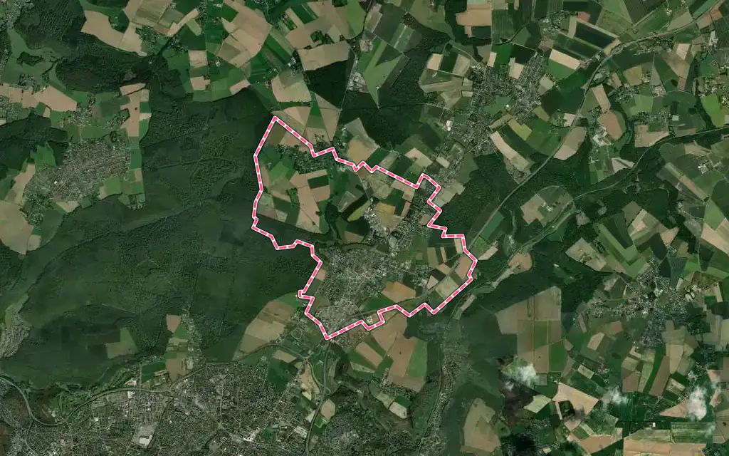 Vue satellite de Isneauville avec ses contours administratifs