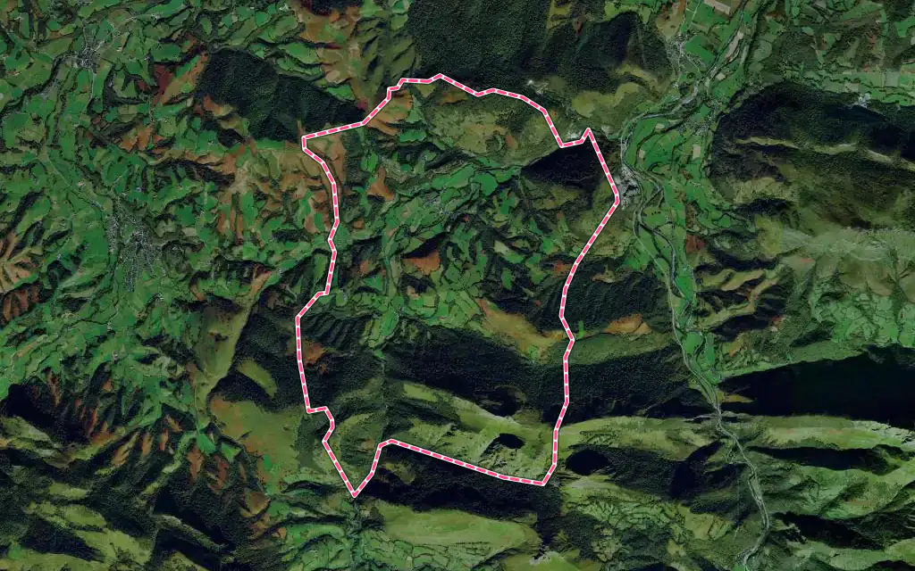 Vue satellite de Issor avec ses contours administratifs