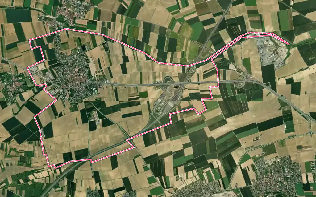 Vue satellite de Ittenheim avec ses contours administratifs