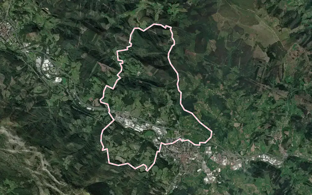 Vista satélite de Iurreta con su contorno administrativo