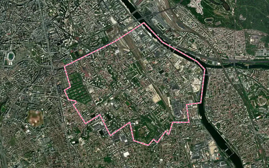 Vue satellite de Ivry-sur-Seine avec ses contours administratifs