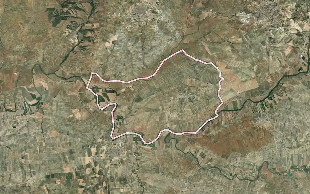Vista satélite de Jabalquinto con su contorno administrativo