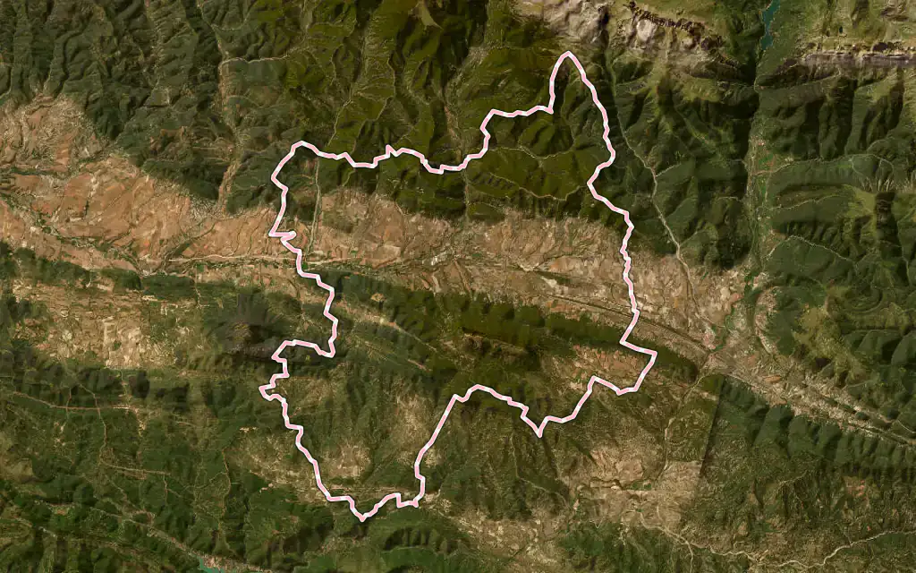 Vista satélite de Jaca con su contorno administrativo