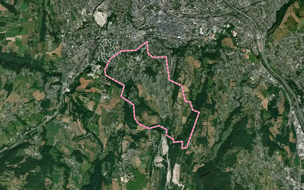 Vue satellite de Jacob-Bellecombette avec ses contours administratifs