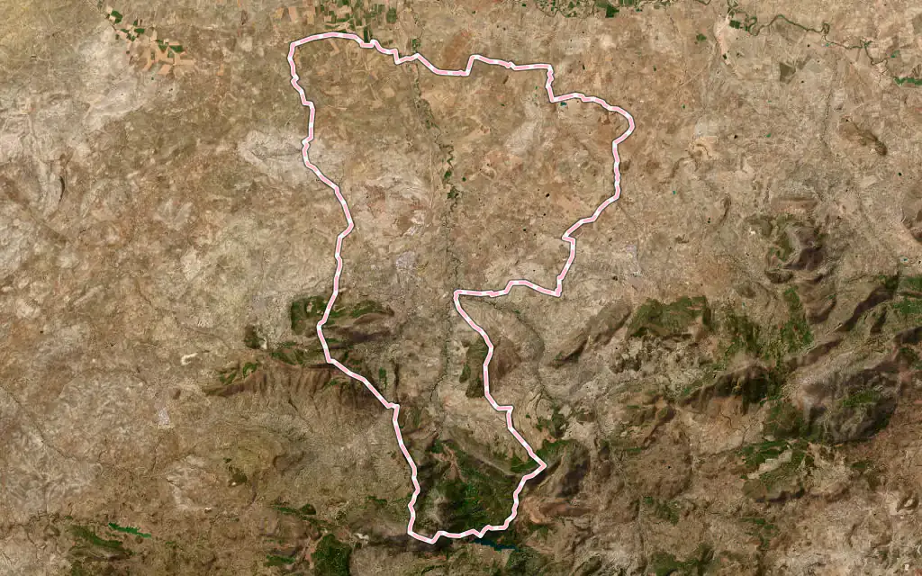 Vista satélite de Jaén con su contorno administrativo