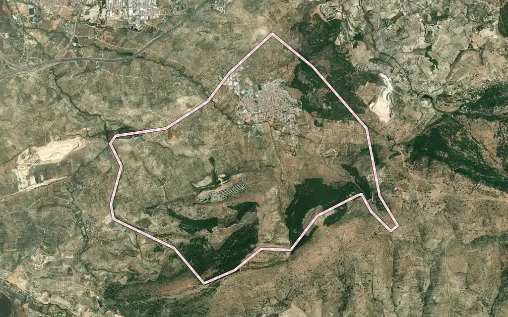 Vista satélite de Jamilena con su contorno administrativo