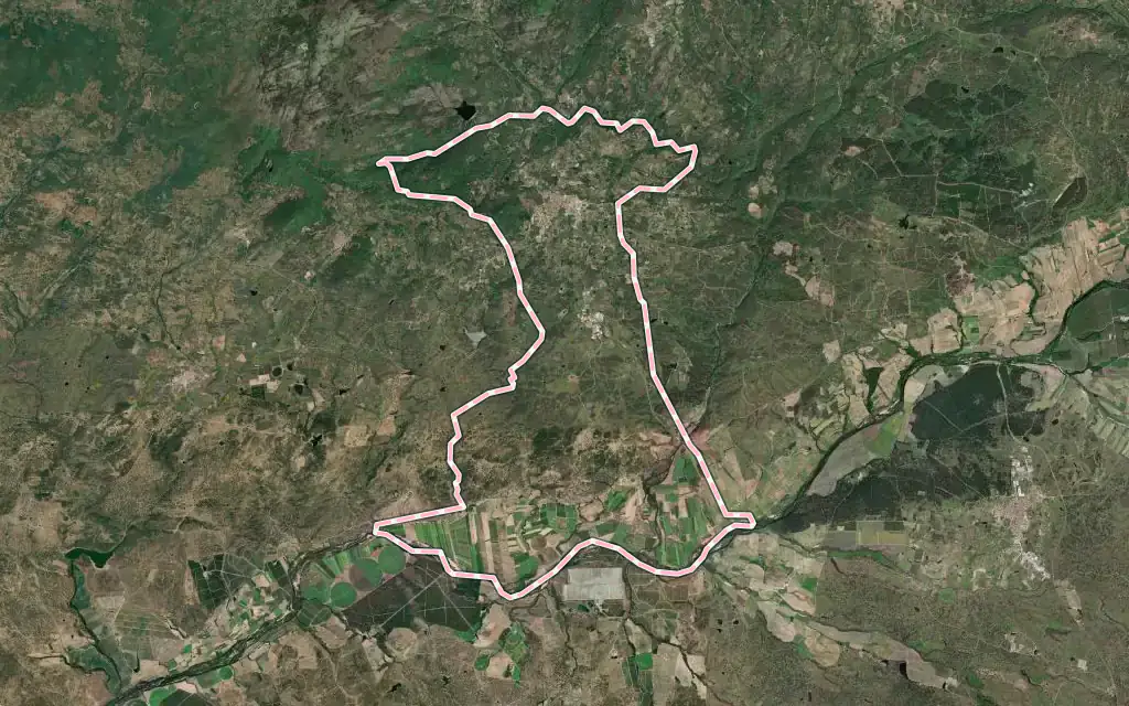 Vista satélite de Jaraíz de la Vera con su contorno administrativo